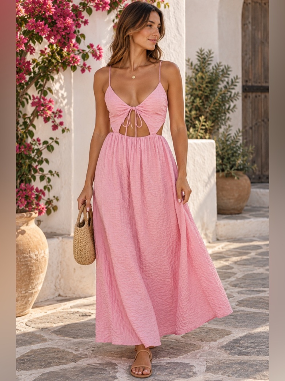 Sabo Skirt Savannah Pink Cutout Maxi Dress Romantic Resort Size L